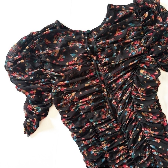 Free People Dress Womens XS Black Grunge Floral Ruched Midi - Picture 4 of 11